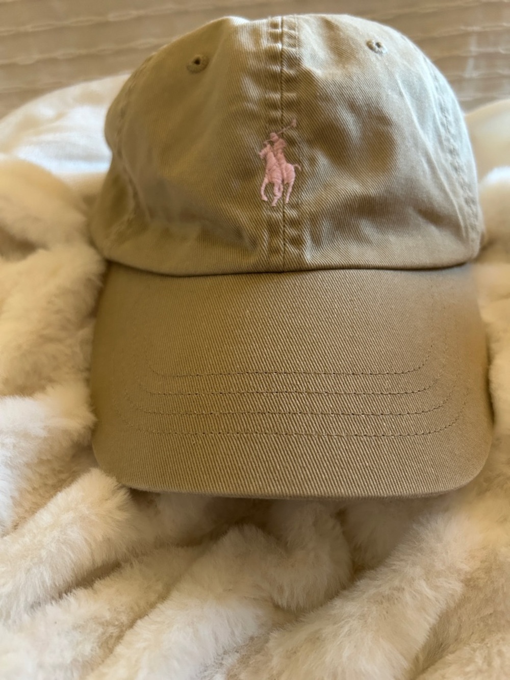 Polo by Ralph Lauren Khaki Cap with Light Pink Pony